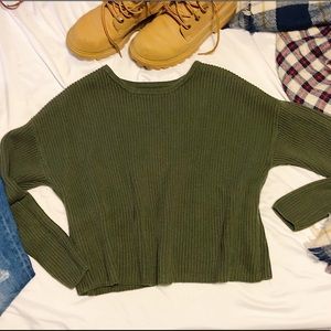 Army Green Cropped Sweater